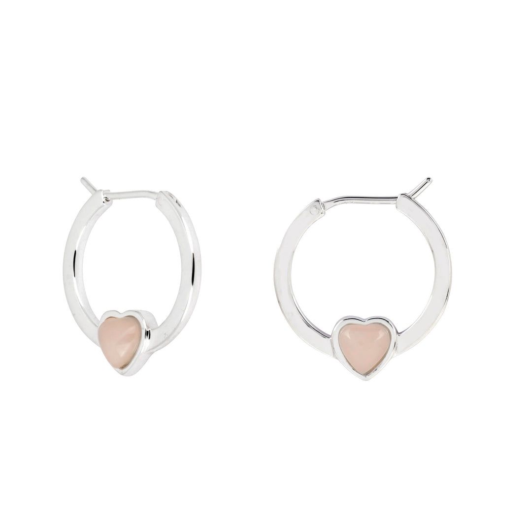 Silver Pink Opal Heart Hoop