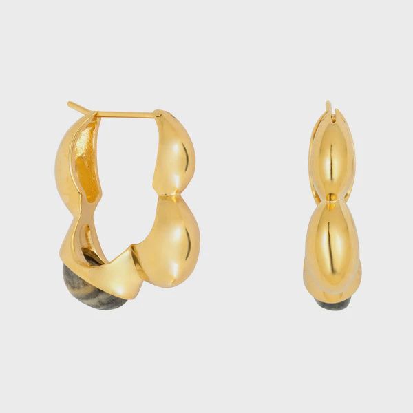 Gaia Link Sculptural Grey Jasper Statement Hoops