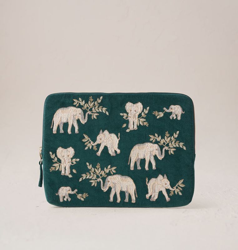 Elephant Herd Laptop Case Large  Emerald