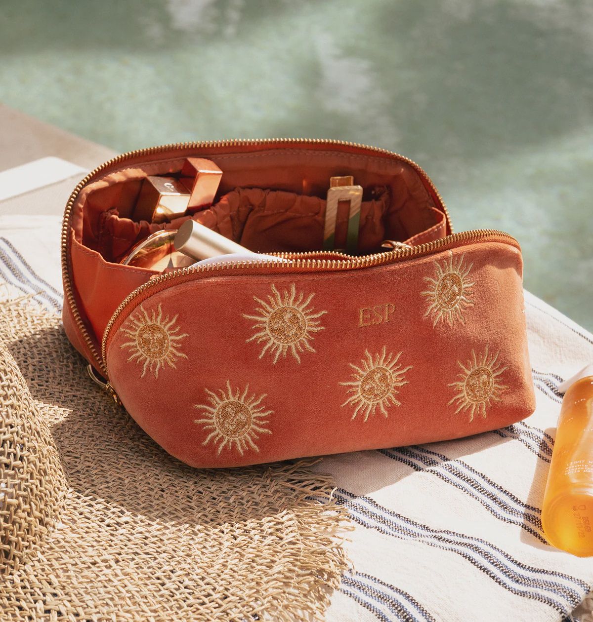 Sun Goddess Rust Velvet Open Flat Makeup Bag