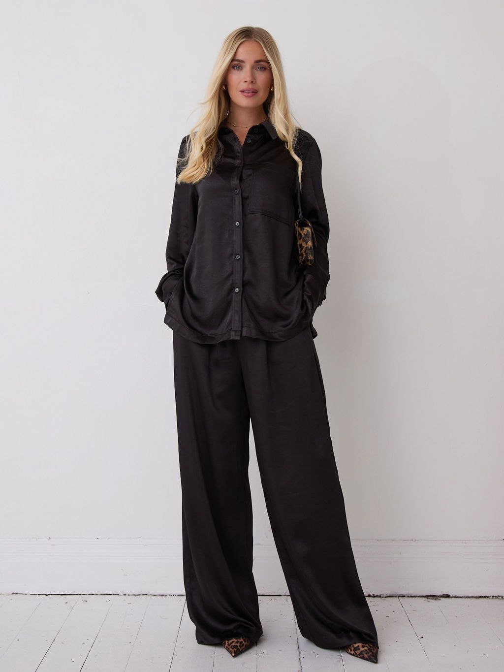 Ava Utility Satin Shirt - Black