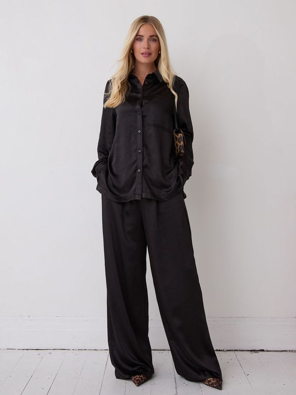 Ava Utility Satin Shirt - Black