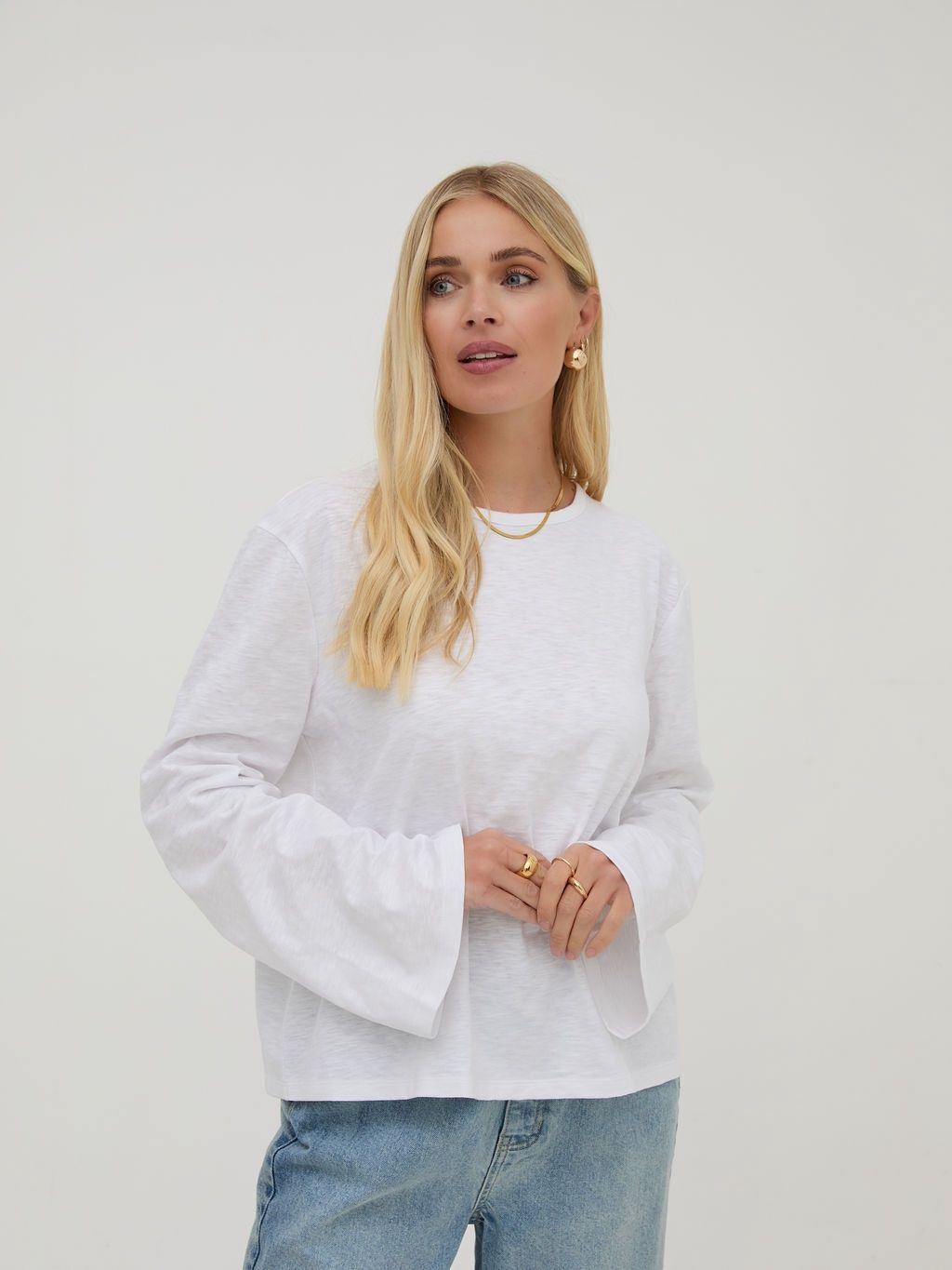 Celine V2 Flared Sleeve Top, Colour: White, Size: XS