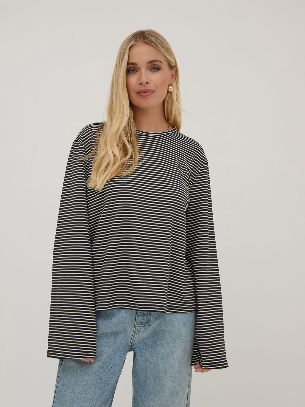 Celine Flared Sleeve Top, Colour: Black/White, Size: XS