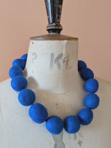 Merino Bead Necklace Colbalt