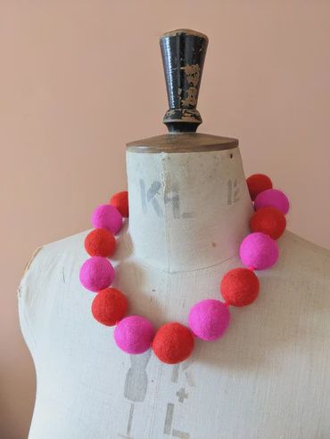 Merino Bead Necklace Pink &amp; Red
