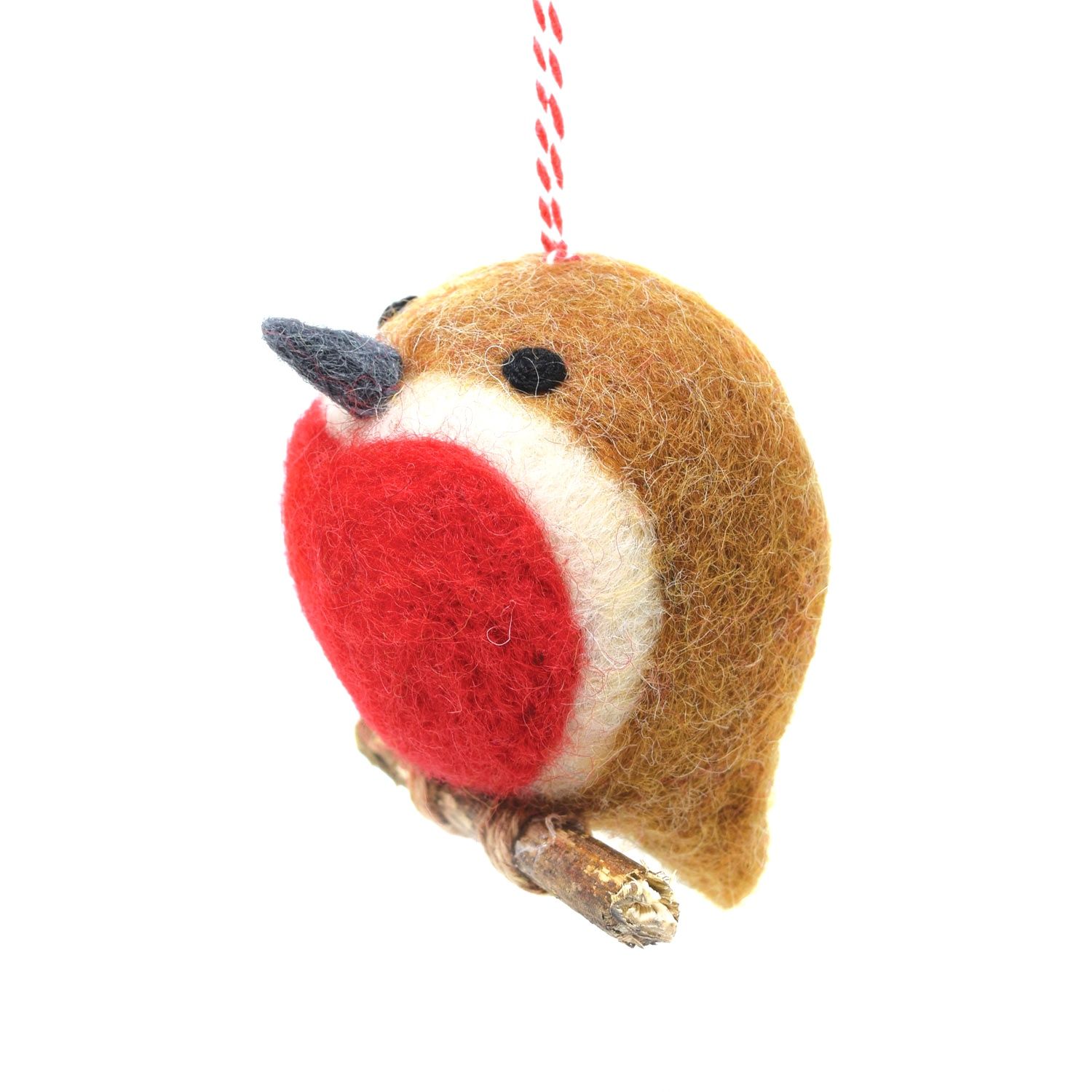Robin on branch - Felt Hanging Decoration