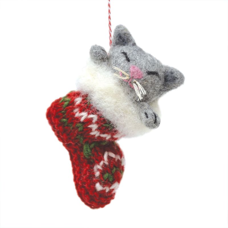 Cat in Stocking - Felt Hanging Decoration