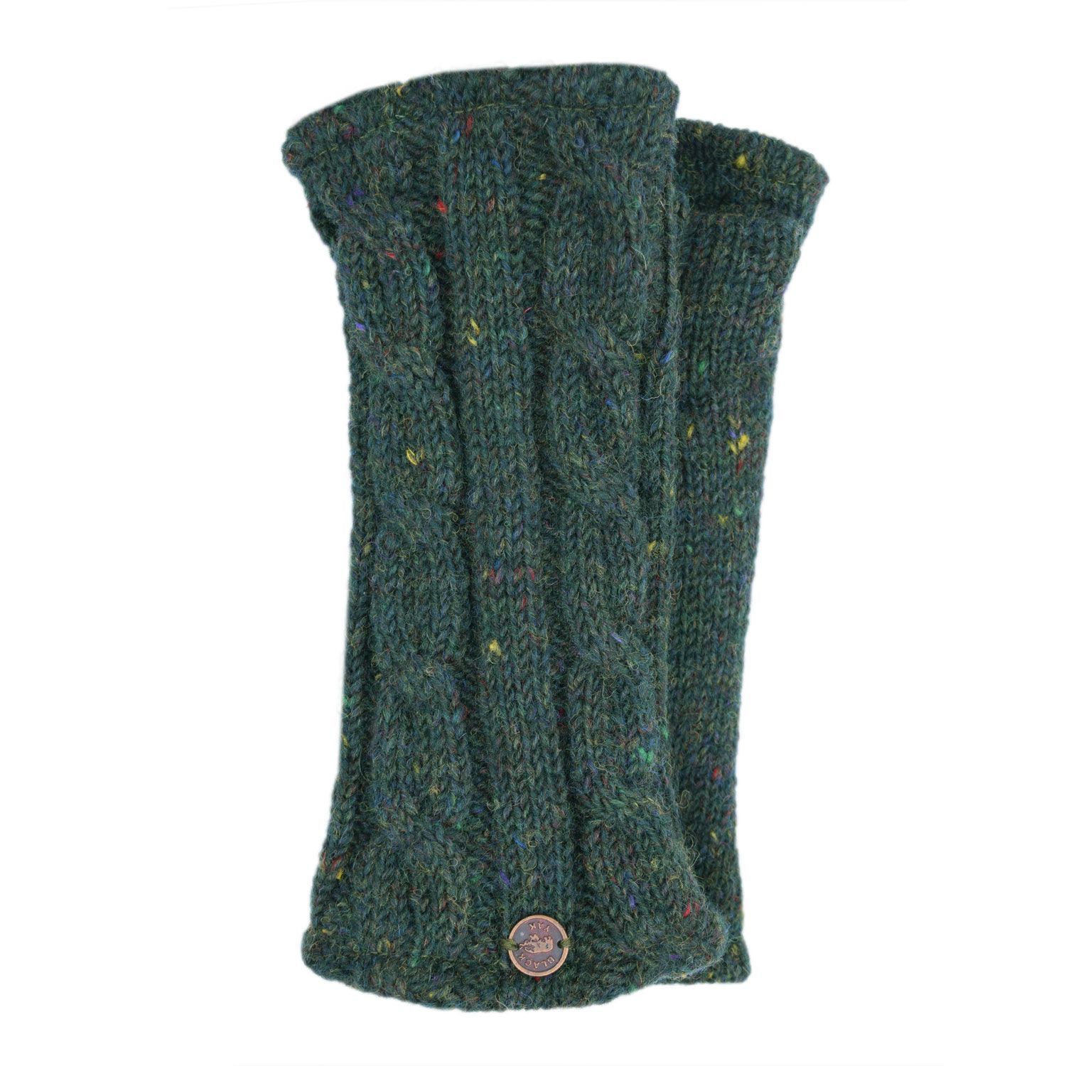 Pure Wool Cable Wristwarmers, Colour: Pine heather