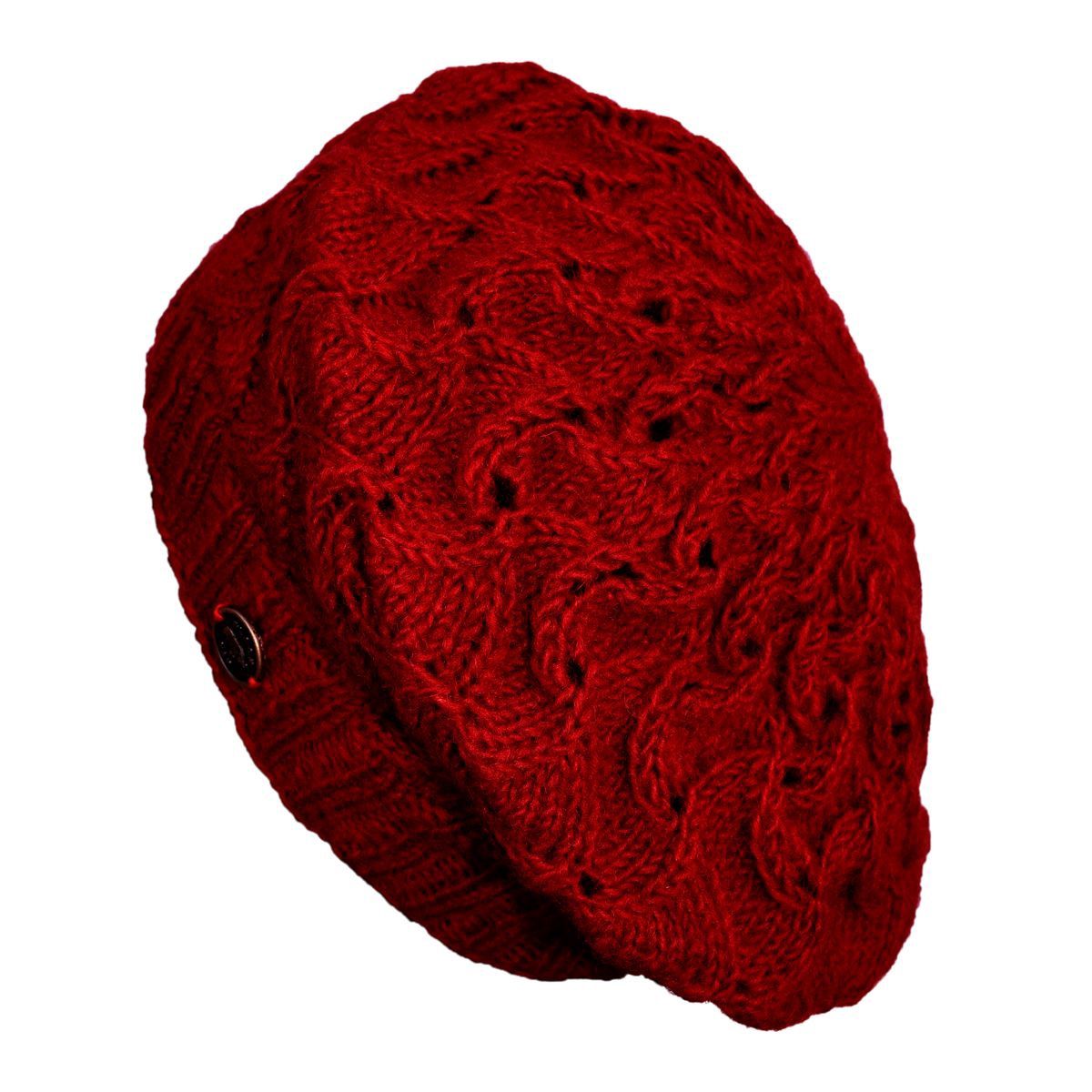 Pure Wool NAYA Scroll Beret, Colour: Deep Red