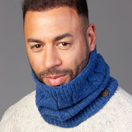 Pure Wool Cable Snood, Colour: Blue pepper