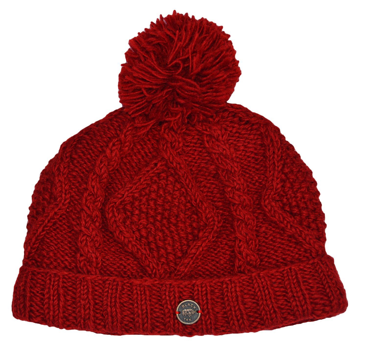 Pure Wool Celtic bobble hat, Colour: Red