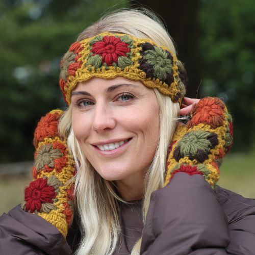 Pure Wool Crochet Headband, Colour: Mustard