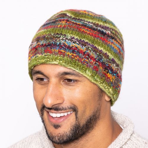 Pure Wool Electric Stripe Beanie, Colour: Green
