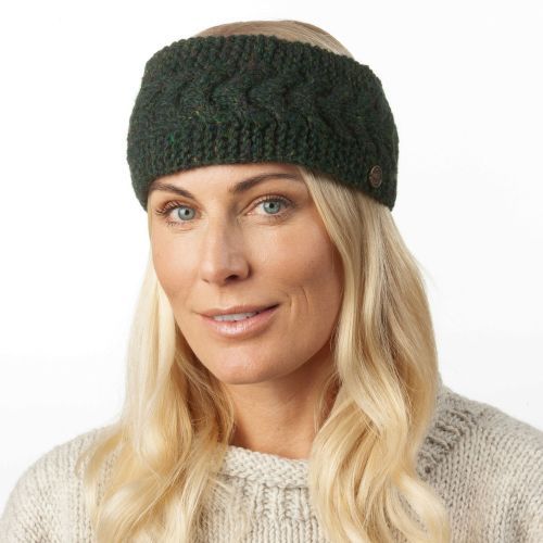 Pure Wool Rope Cable Headband, Colour: Pine heather