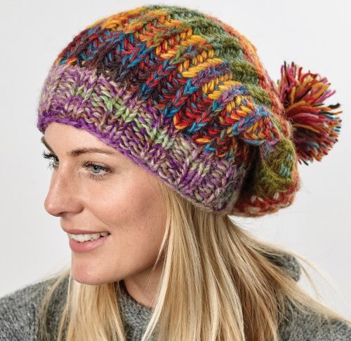 Pure Wool Slouch Hat - Chunky Rib, Colour: Multi tones