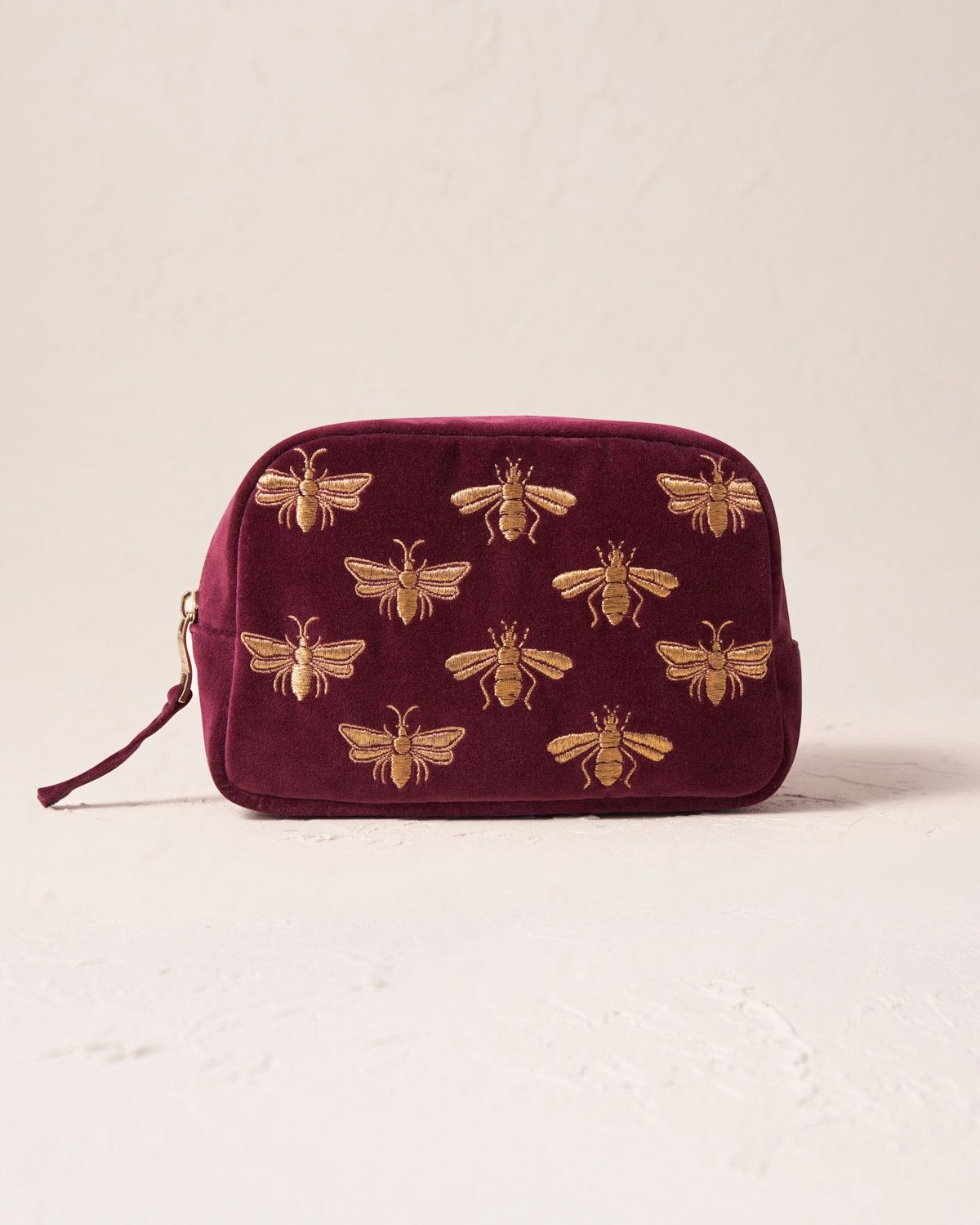 Honey Bee Plum Velvet Makeup Bag