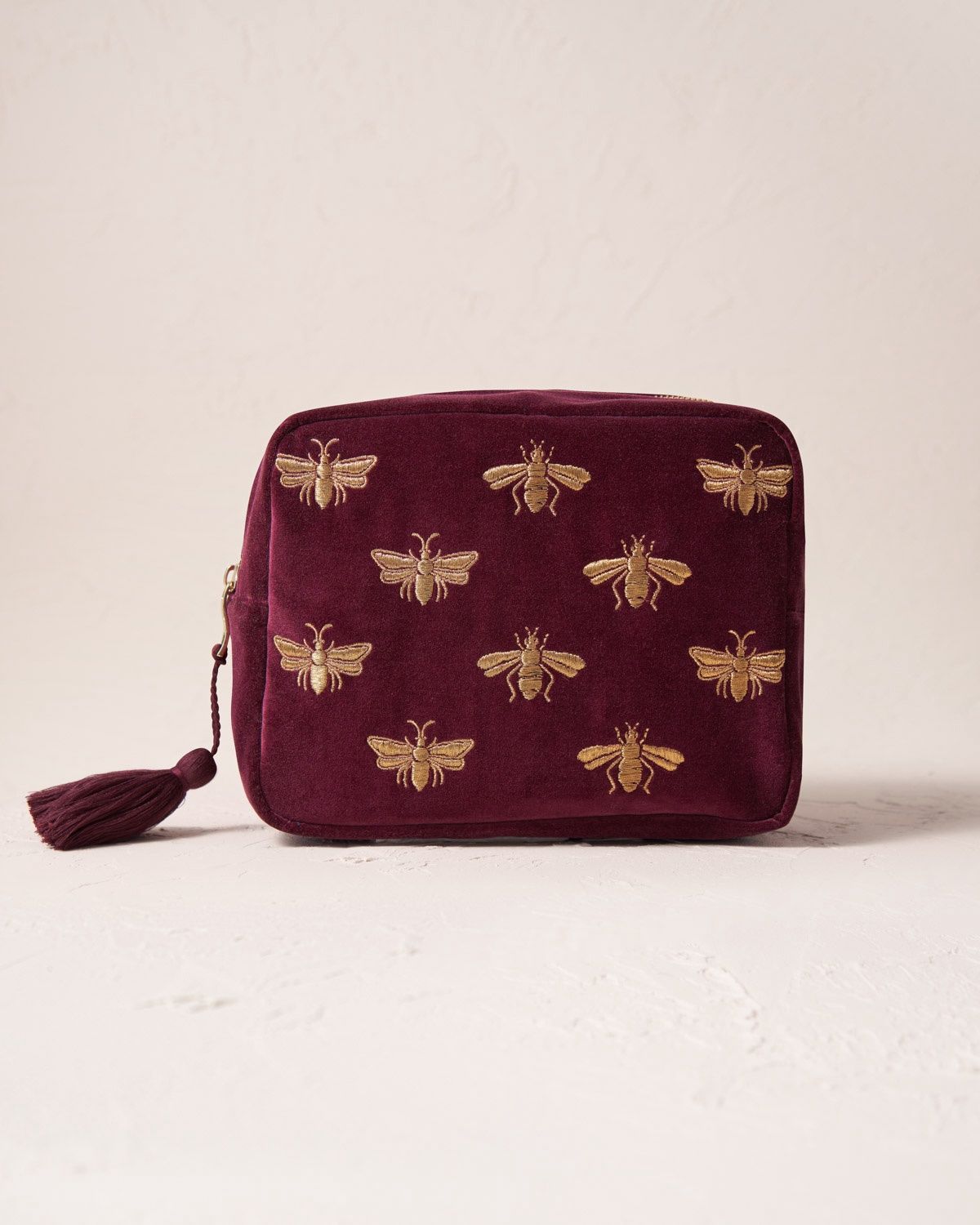 Honey Bee Plum Velvet Wash Bag