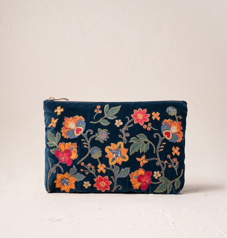Botanical Garden Ink Blue Velvet Everyday Pouch