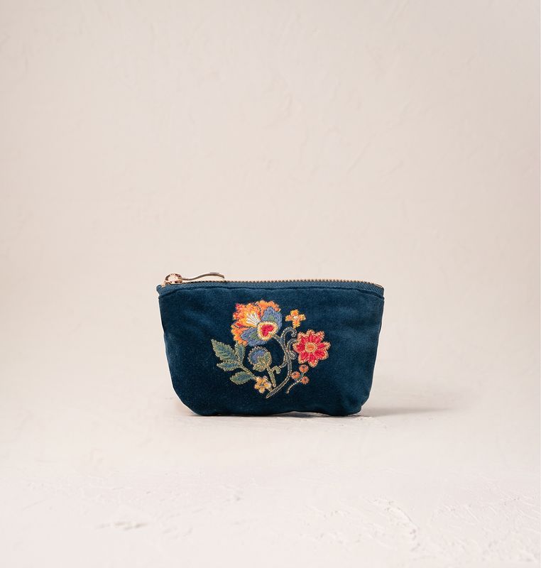 Botanical Garden Ink Blue Velvet Coin Purse