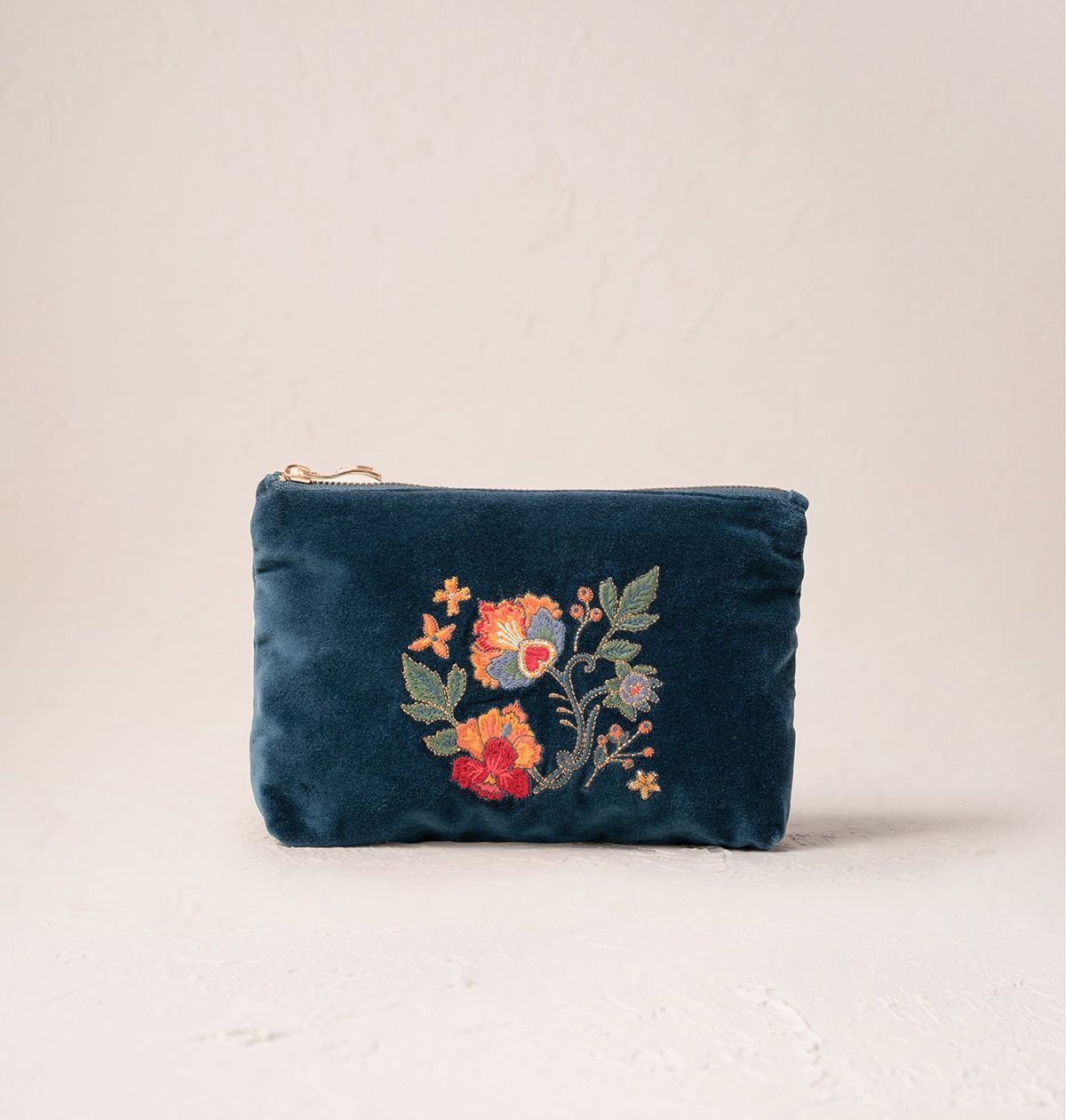Botanical Garden Ink Blue Velvet Mini Pouch