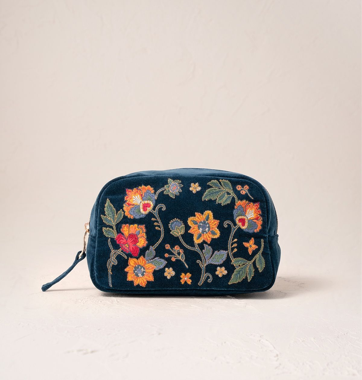 Botanical Garden Ink Blue Velvet Makeup Bag