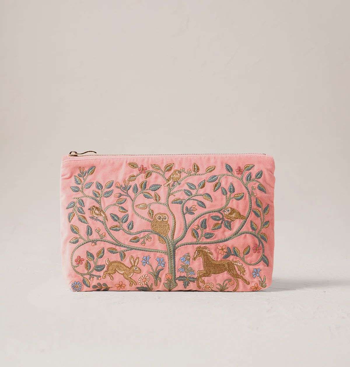 Tree of Life Velvet Everyday Pouch - Blush Pink