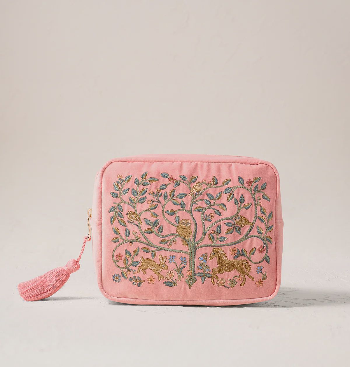 Tree of Life Velvet Wash Bag - Blush Pink