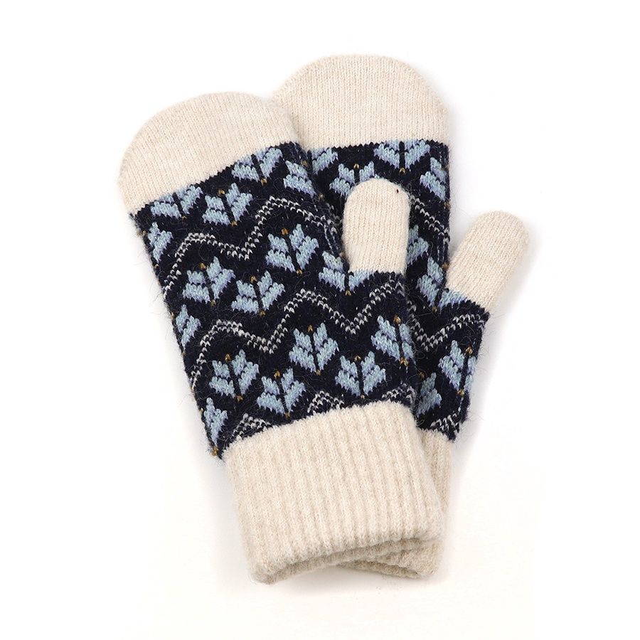 Recycled blend scandi knit mittens, Colour: blue mix