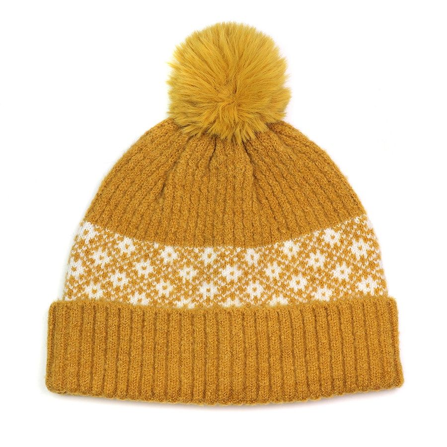 Recycled blend scandi flower bobble hat