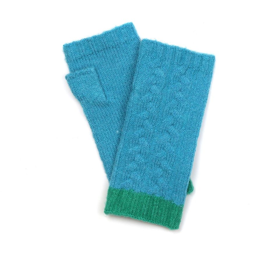 Recycled blend cable knit wrist warmers