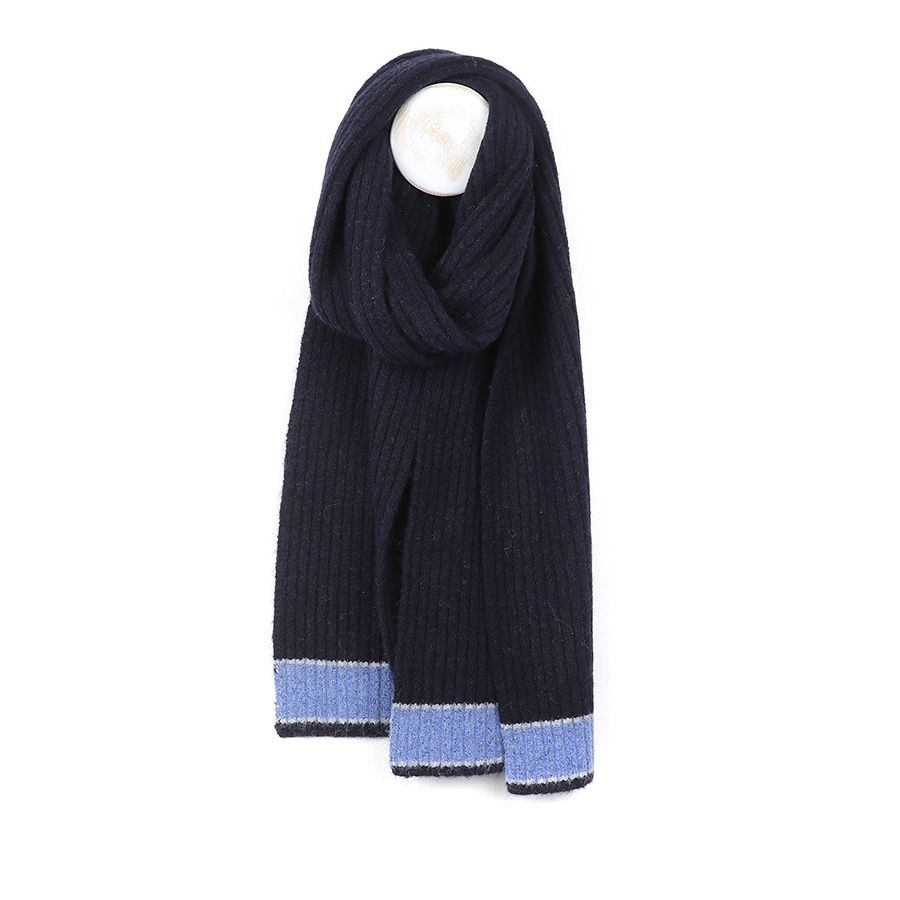 Navy knit contrast trim scarf for men
