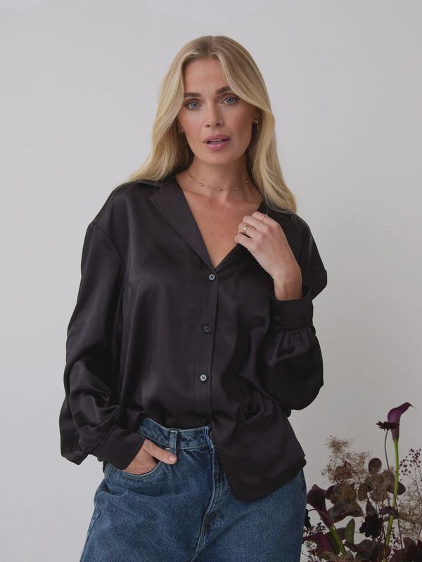 Ava Utility Satin Shirt - Black