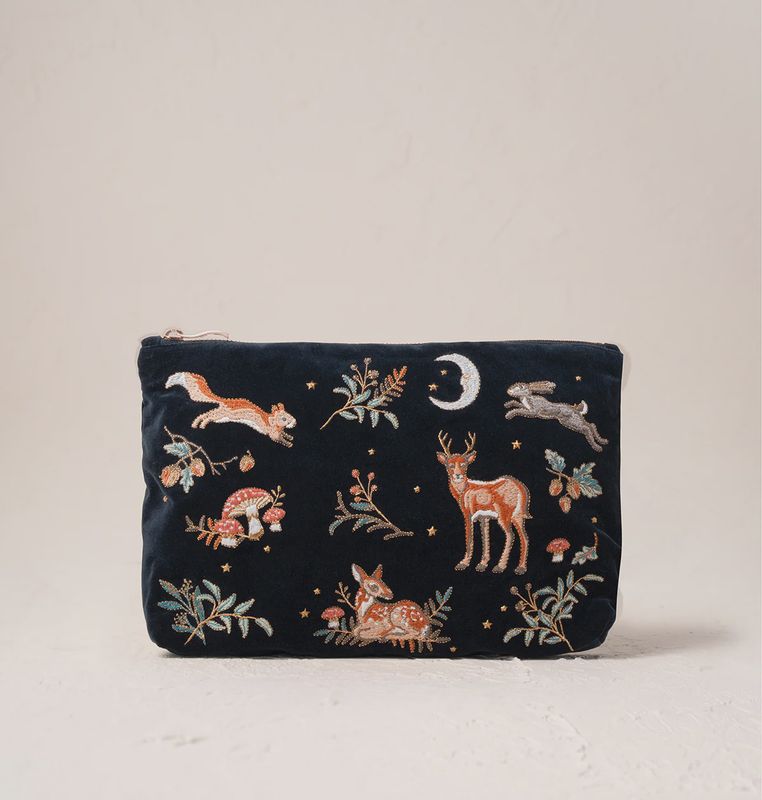 Enchanted Woodland Velvet Everyday Pouch Charcoal