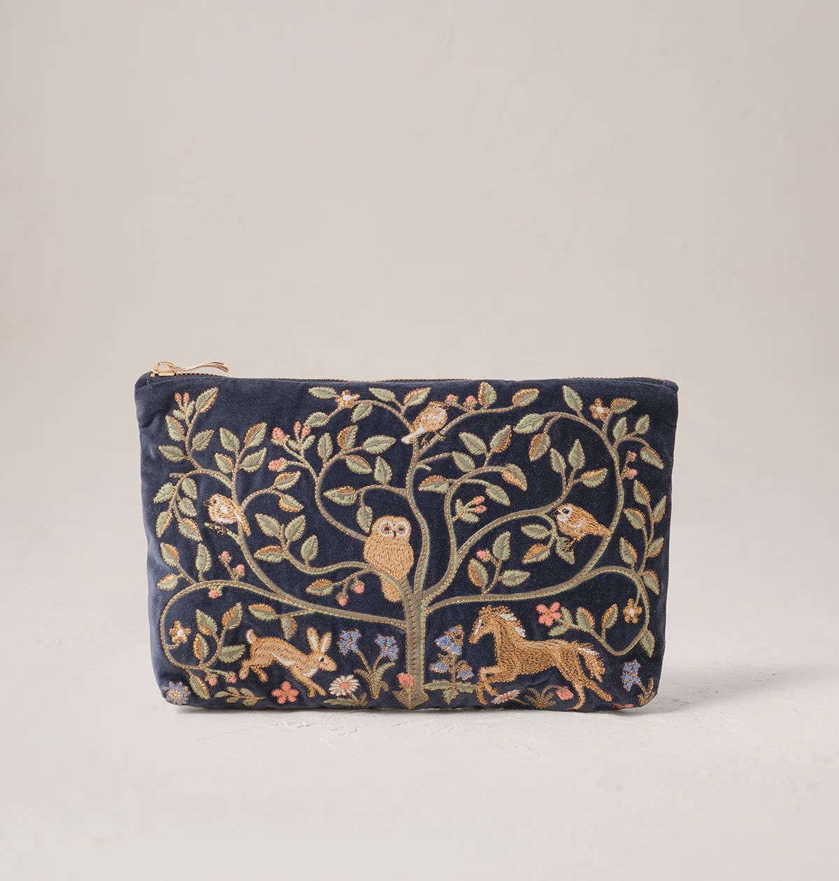 Tree of Life Velvet Everyday Pouch Indigo