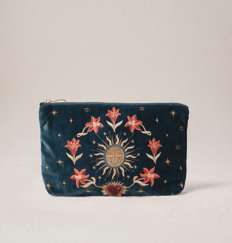 Winter Goddess Velvet Everyday Pouch Ink Blue
