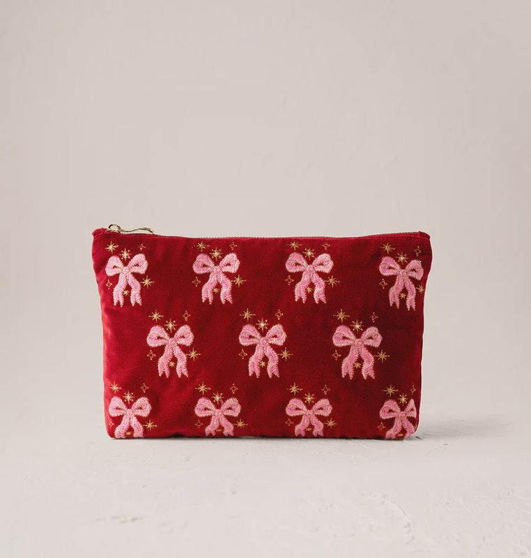 Dazzling Bows Velvet Everyday Pouch Rouge