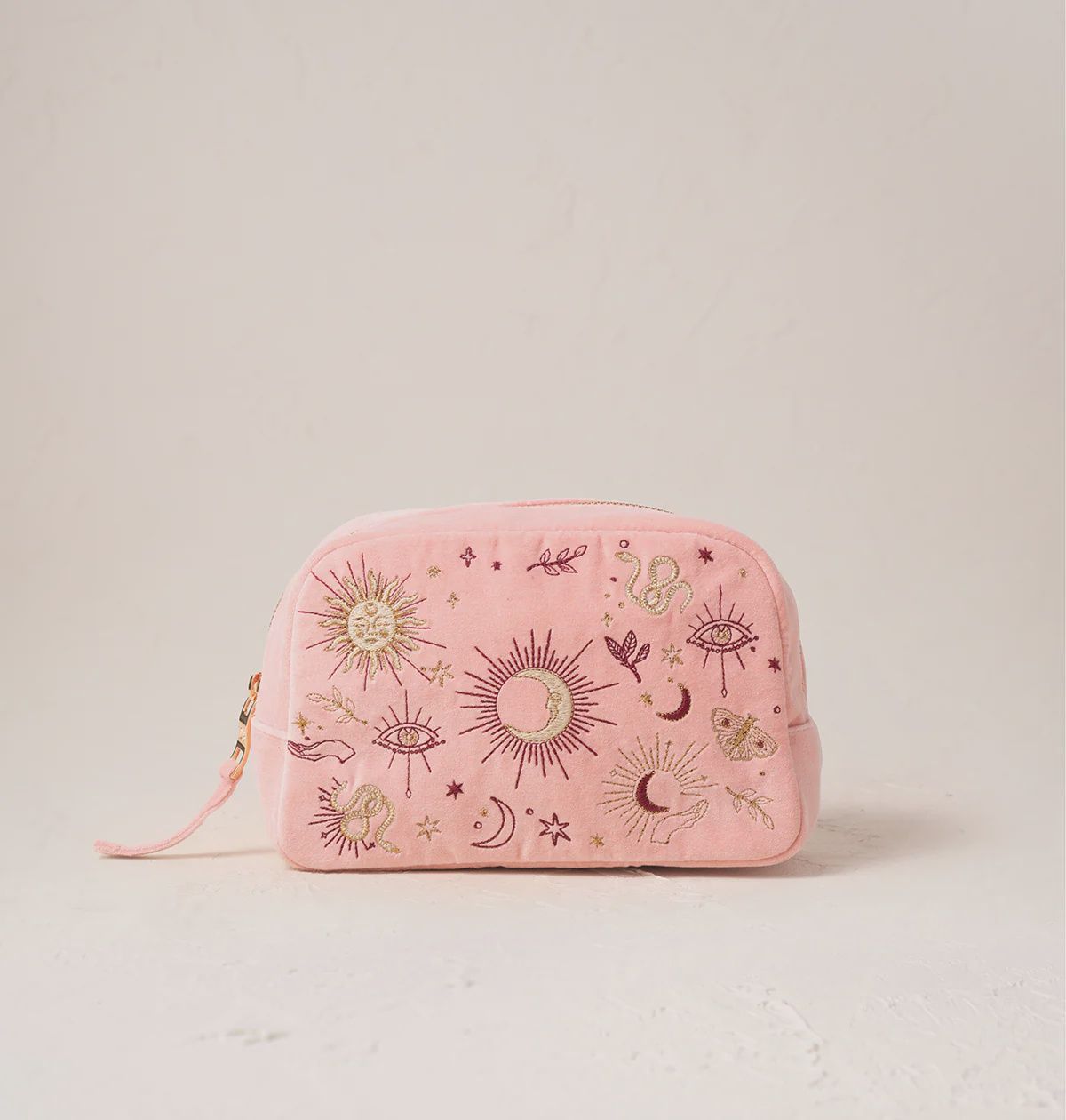 Boho Mysticism Pale Pink Velvet Makeup Bag