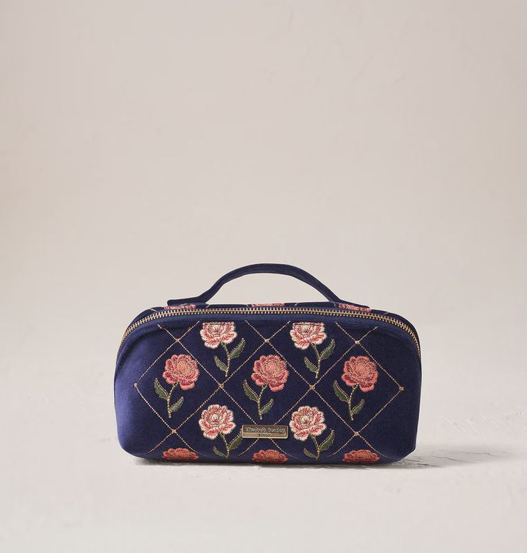 Rose Velvet Open Flat Makeup Bag Navy
