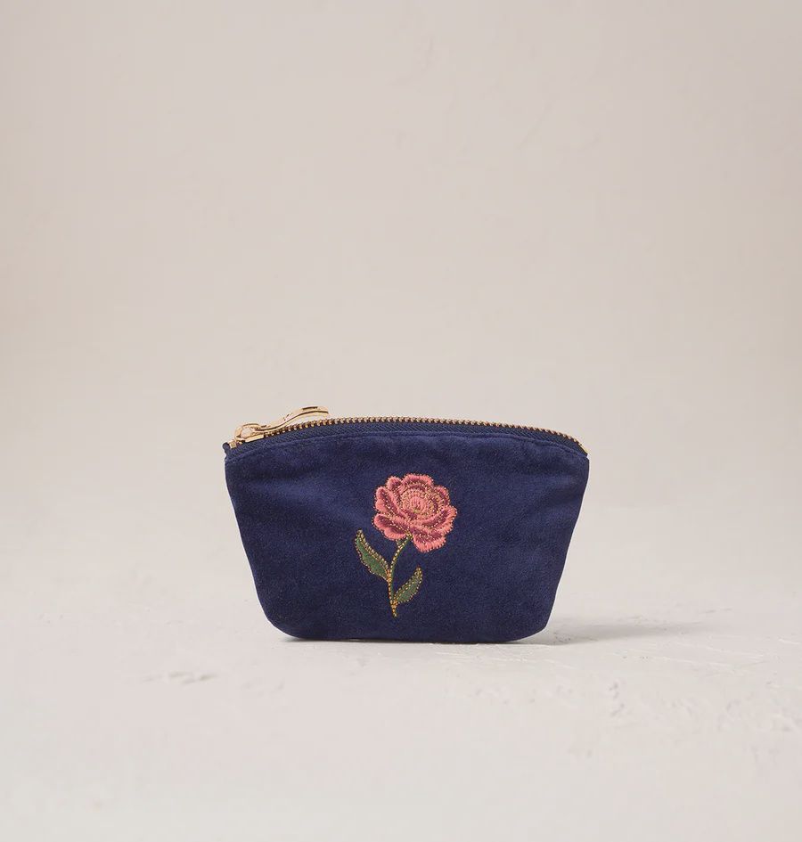 Rose Velvet Coin Purse Navy