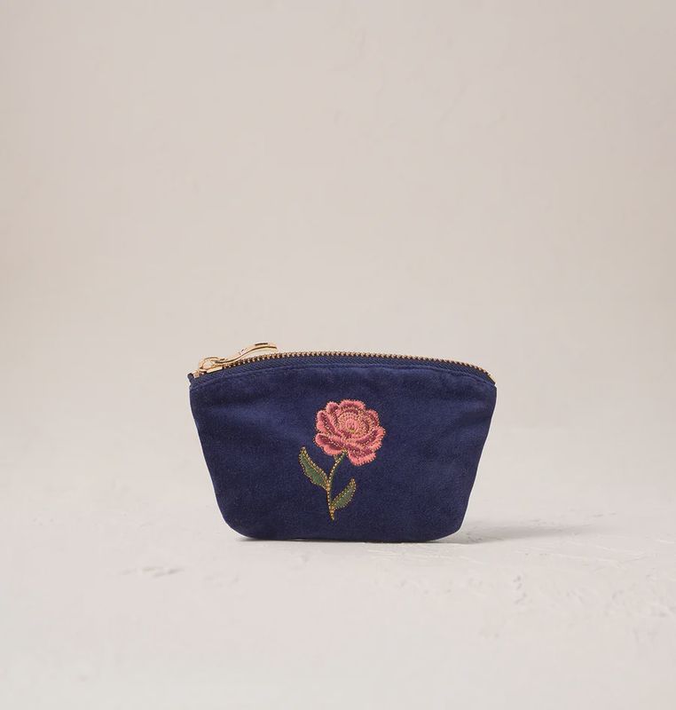 Rose Velvet Coin Purse Navy