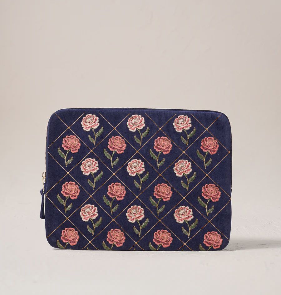 Rose Velvet Laptop Case Small Navy