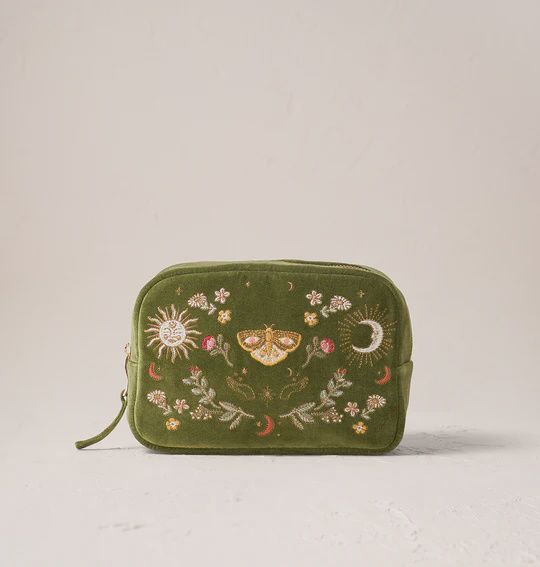 Midnight Mysticism Velvet Makeup Bag Fern Green