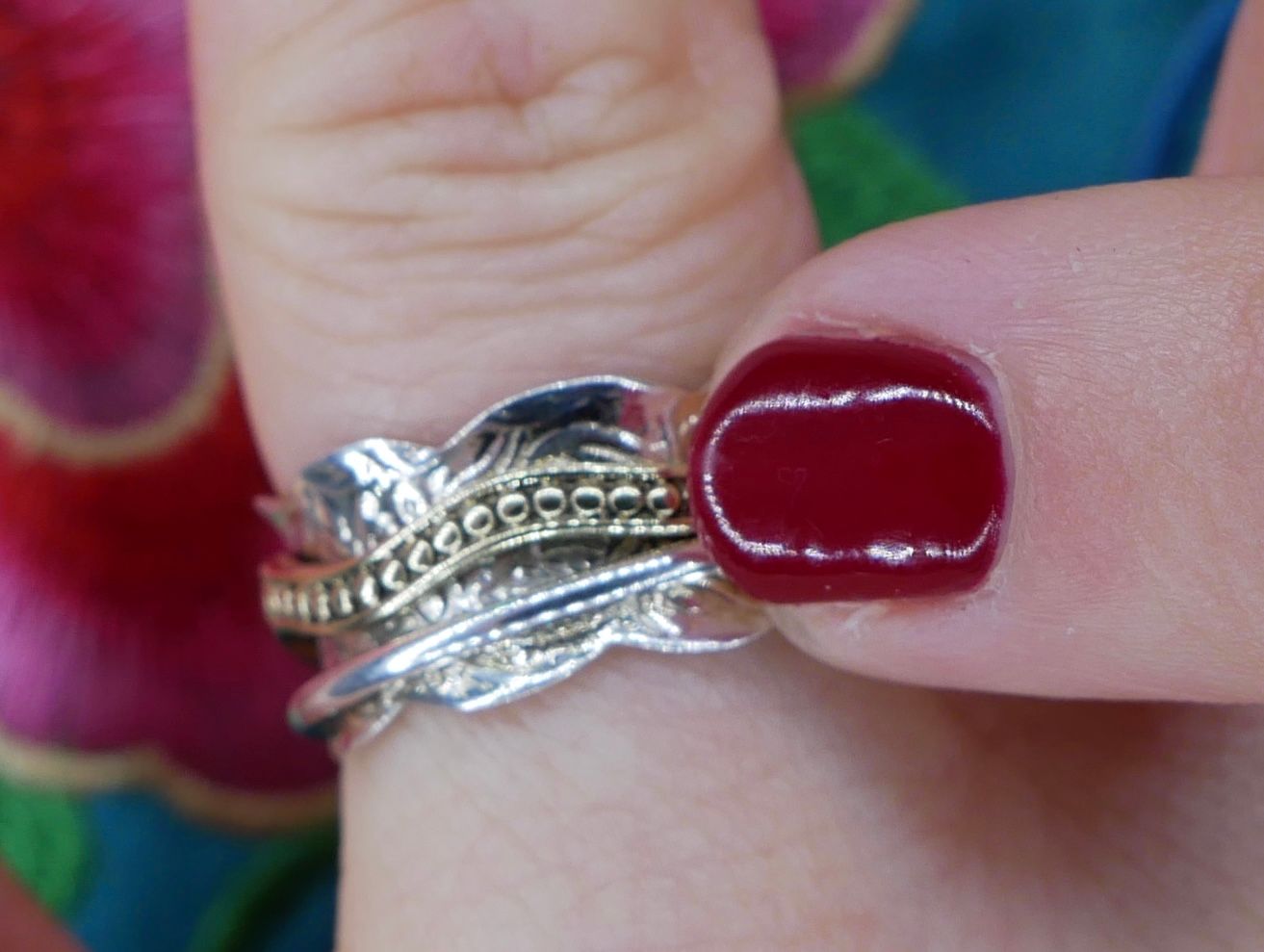 NADAIR Silver Scalloped Edge Ring with 2 bands wave design