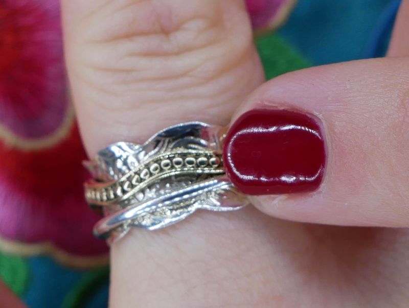 NADAIR Silver Scalloped Edge Ring with 2 bands wave design