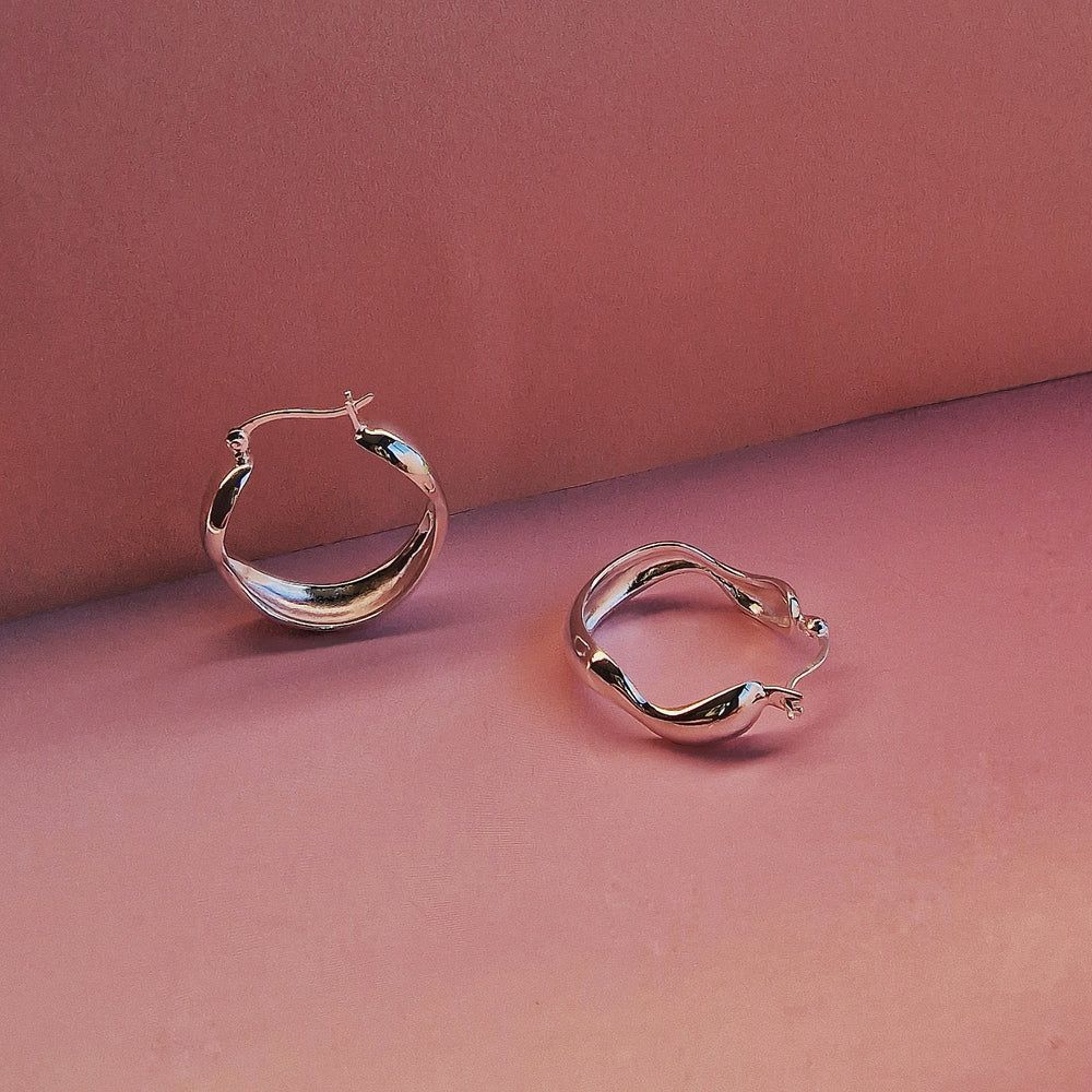 SILVER LARGE WATER HOOP EARRINGS