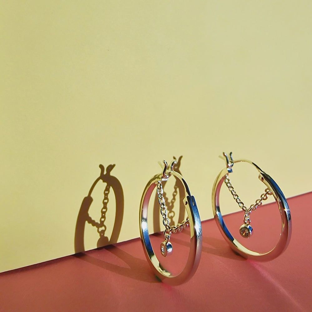 SILVER WHITE GEM CHAIN HOOPS