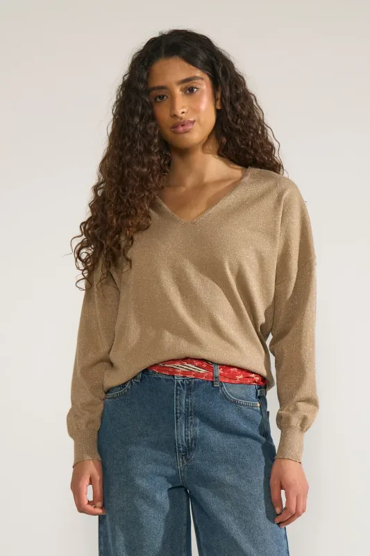 NUDAYLETTA LUREX V-NECK PULLOVER