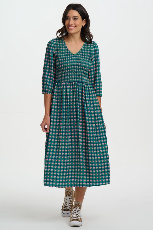 DELLA SHIRRED MIDI DRESS