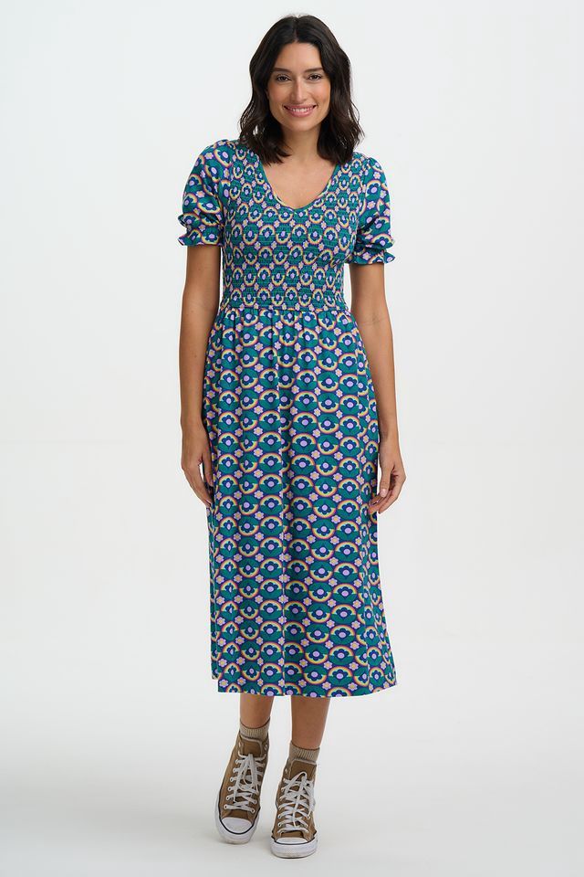 DAPHNE SHIRRED JERSEY MIDI DRESS